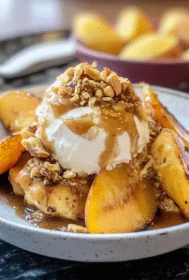 Grilled Peach Sundaes with Vanilla Ice Cream