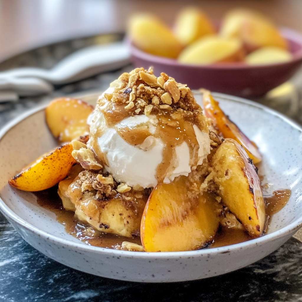 Grilled Peach Sundaes with Vanilla Ice Cream