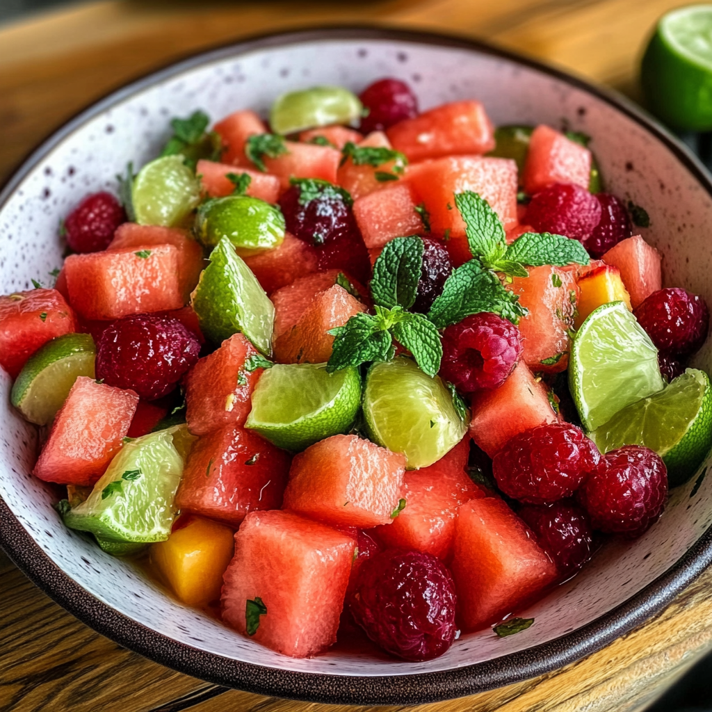 Watermelon Fruit Salad with Lime Mint Dressing