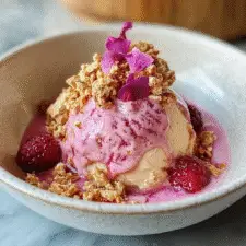 Rhubarb Gelato with Almond Crunch