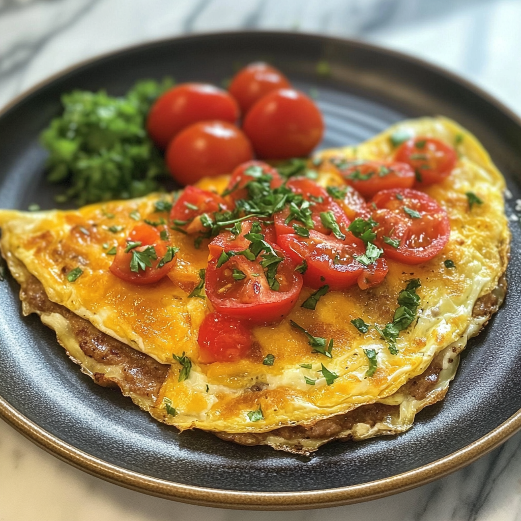 Sausage Tomato Cheese Omelet Recipe