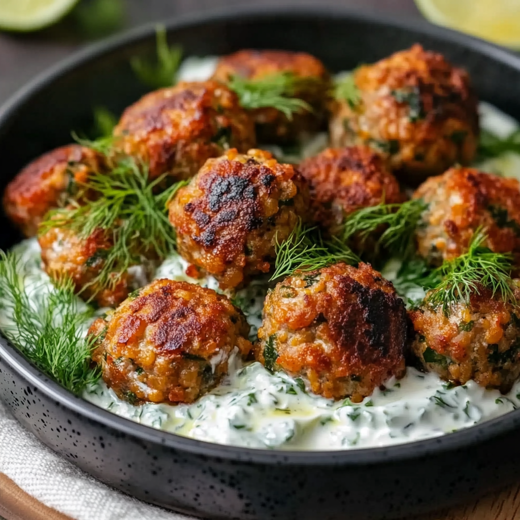 Baked Greek Lentil Meatballs with Tzatziki