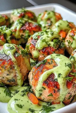 Baked Salmon Meatballs with Avocado Sauce