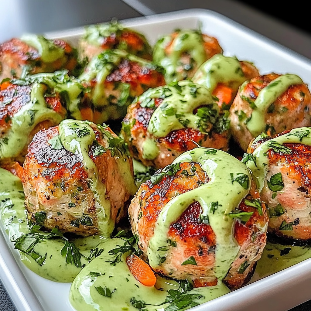 Baked Salmon Meatballs with Avocado Sauce