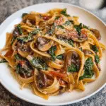 Creamy Mushroom Spinach Pasta with Onions