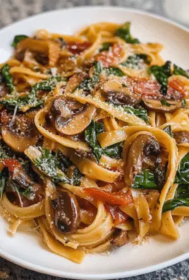 Creamy Mushroom Spinach Pasta with Onions