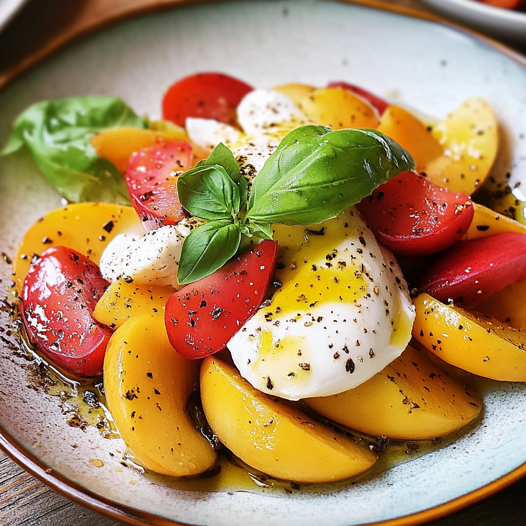 Peach Caprese Salad with Burrata