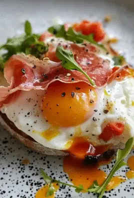 Fried Egg Yolk, Burrata & Prosciutto Toast