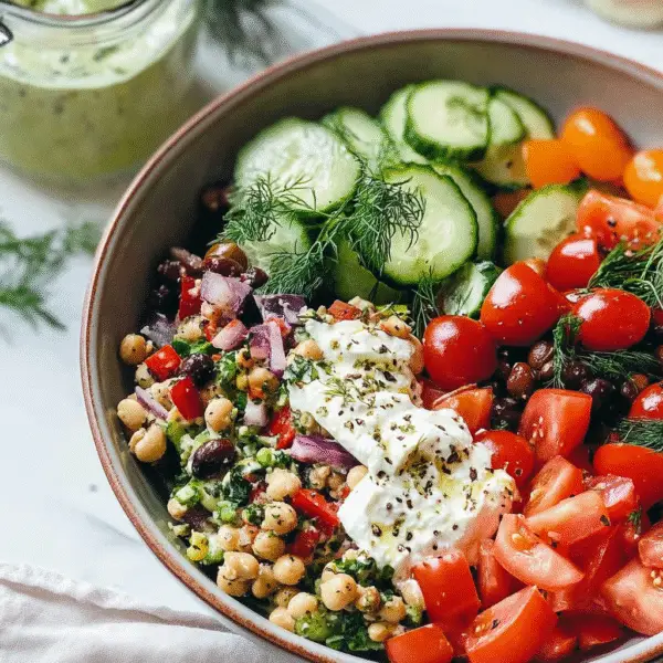 Lentil Greek Salad with Dill Sauce Recipe