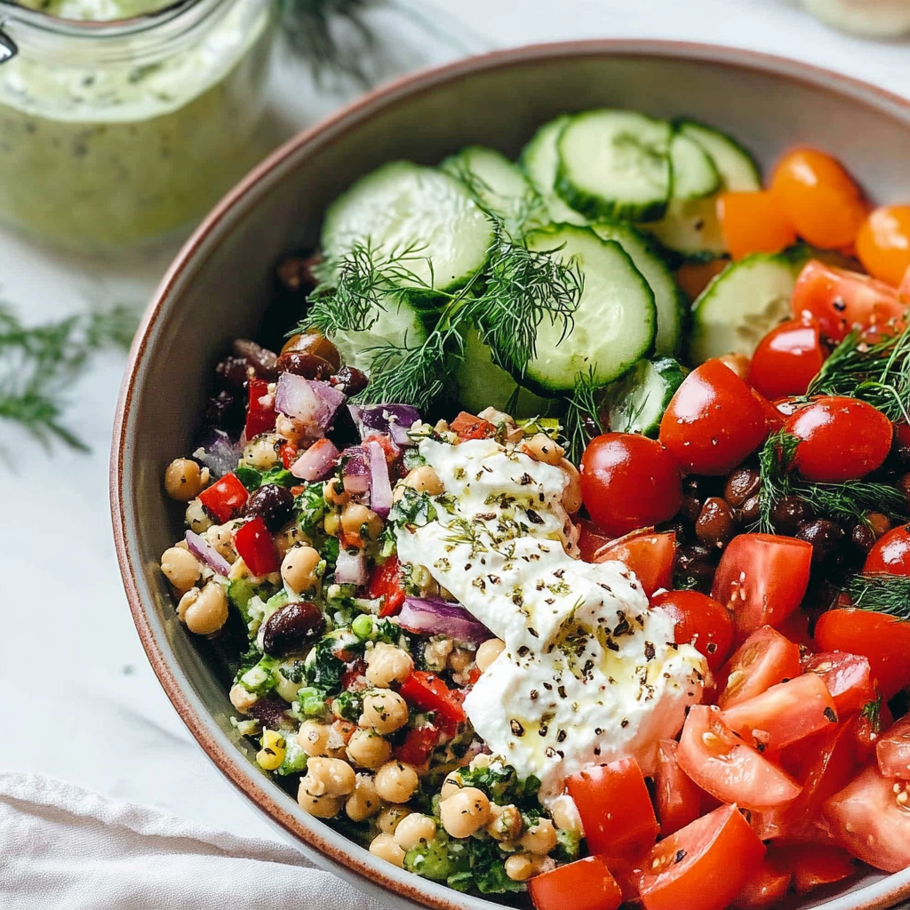 Lentil Greek Salad with Dill Sauce Recipe