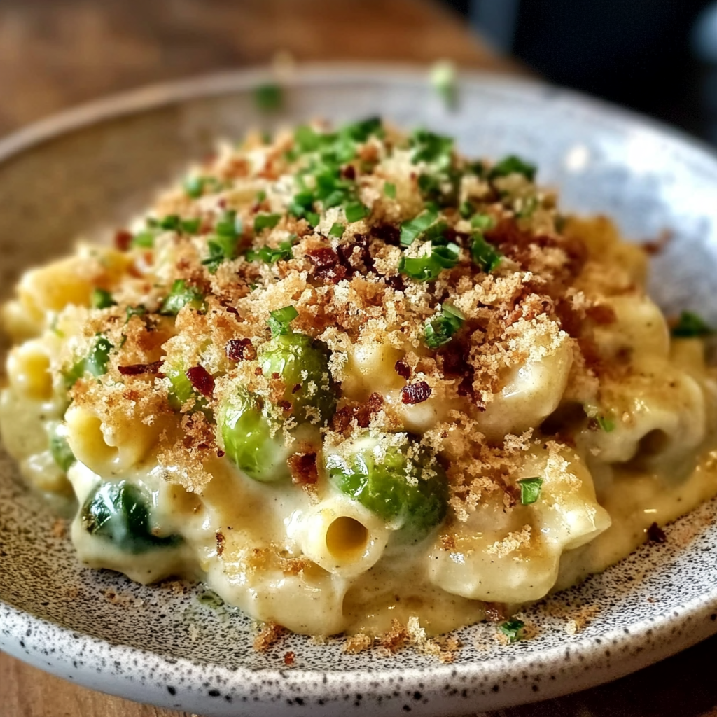 Creamy Mac and Cheese with Brussels Sprouts & Bacon Crunch