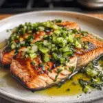 Miso Butter Salmon with Sizzled Scallion Salsa Verde