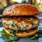 White Cheddar and Spinach Chicken Burgers