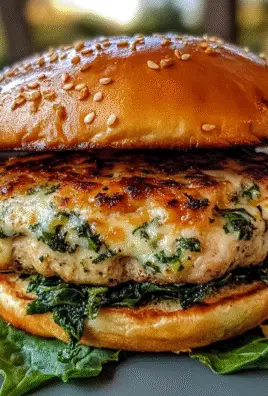 White Cheddar and Spinach Chicken Burgers