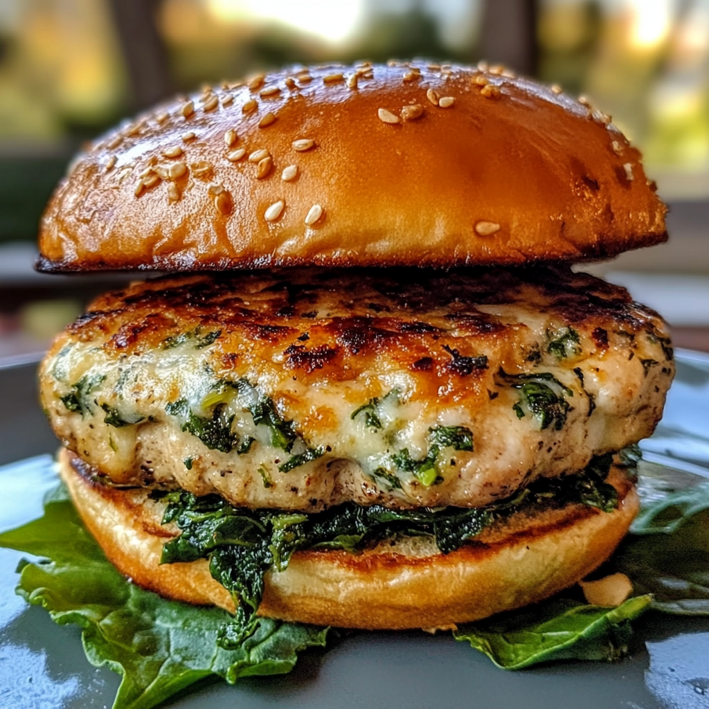 White Cheddar and Spinach Chicken Burgers