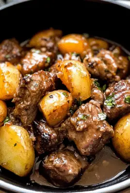 Crockpot Garlic Butter Beef Bites with Potatoes