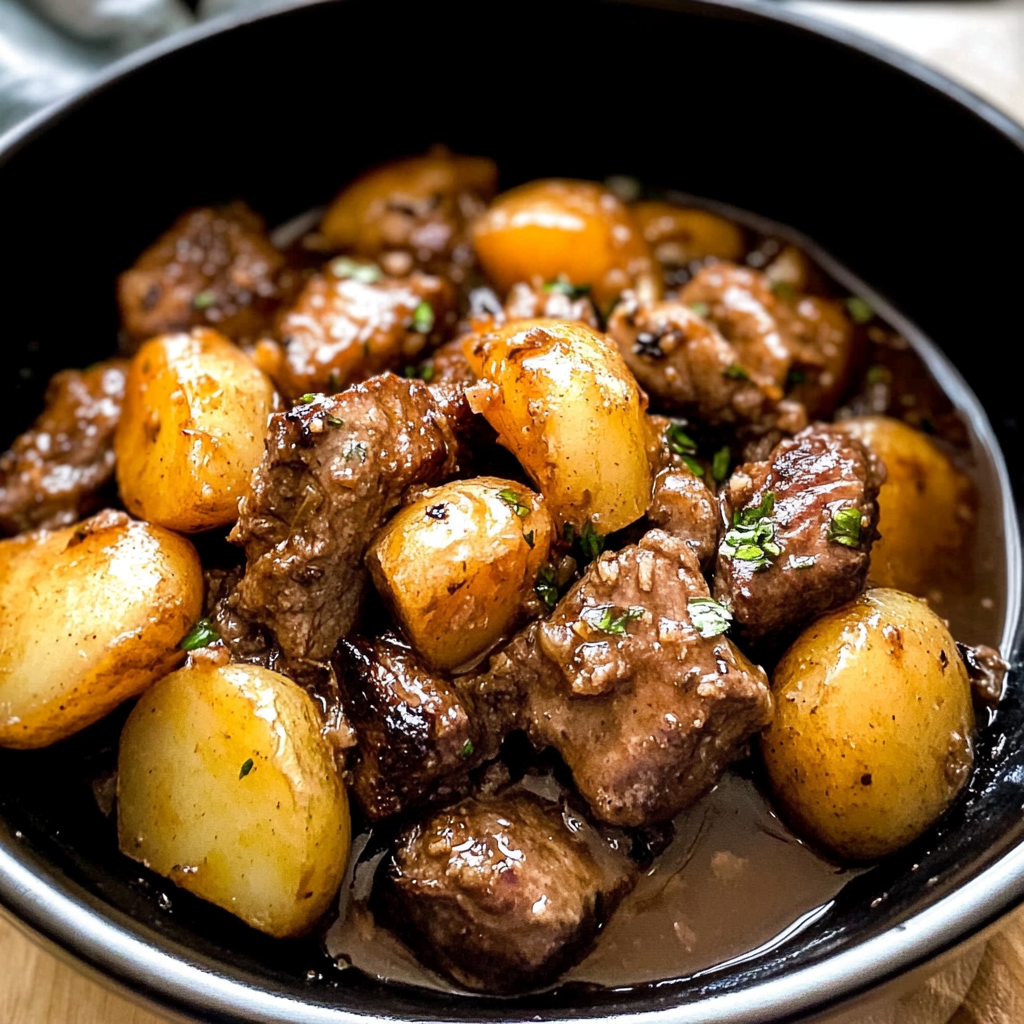 Crockpot Garlic Butter Beef Bites with Potatoes
